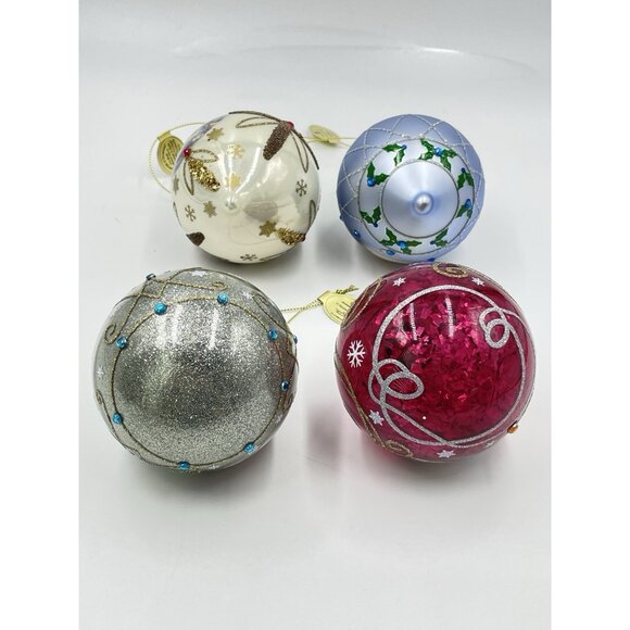 Set of 4 Thomas Kinkade Bradford Glow of the Holiday Glass Christmas Ornaments - Picture 6 of 15